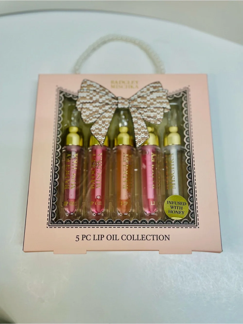 Badgley Mischka Pink Gift Set - 5 Lip Oils with Gold Caps
